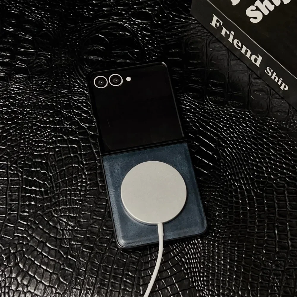 Luxury Leather Magnetic Wireless Charging Phone Case with Soft Bumper Cover