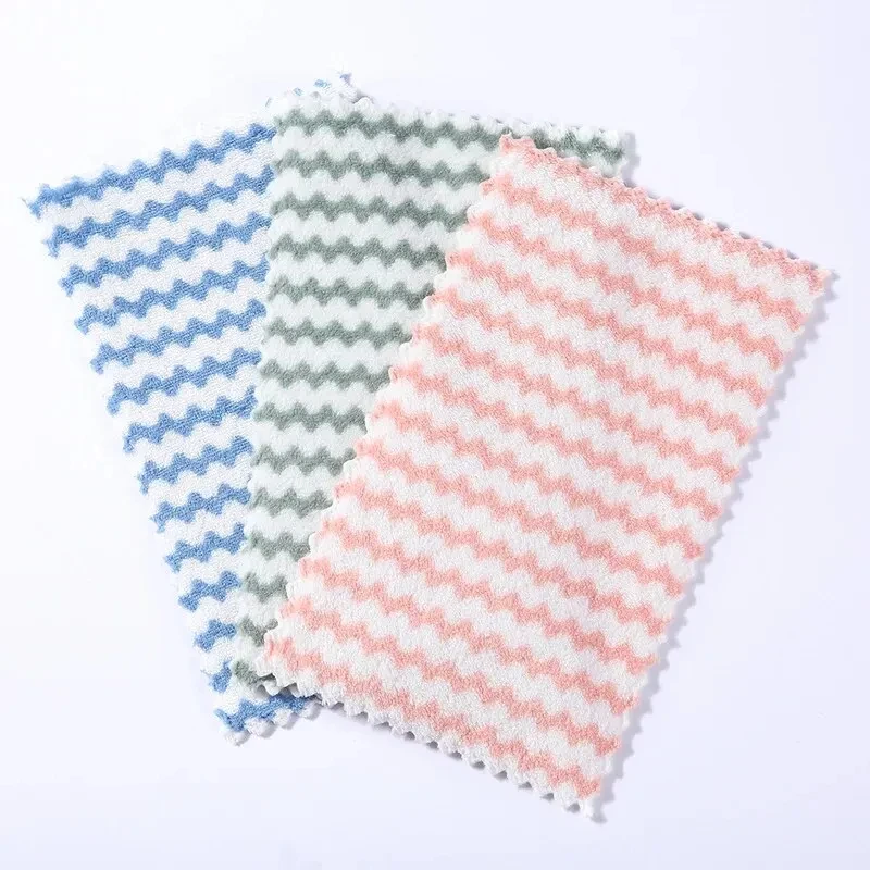 Kitchen Cleaning Cloth Set Coral Velvet Wave Design Microfibre Thickened Absorbent 20Pcs cleaning cloth