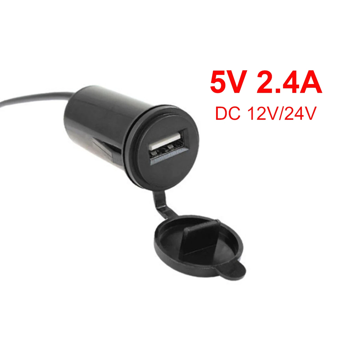 차량용 USB 충전기 소켓, 버스 오토바이 RV 보트용, 원형 방수, 단일 포트 전원 어댑터, 12V, 24V, 5V, 2.4A