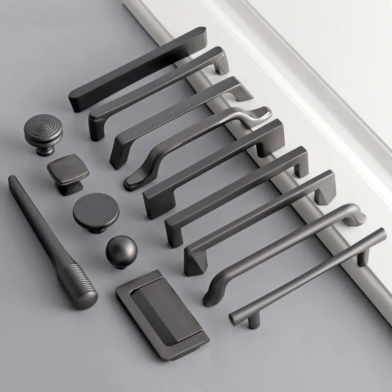 Grey Kitchen Bedroom Door Handle Wardrobe Drawer Knob Single