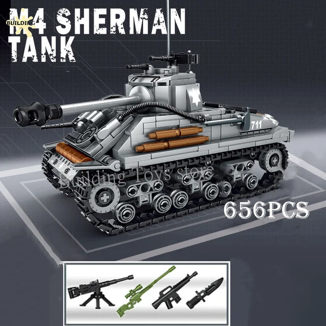 군사 WW2 M4 셔먼 중형 탱크 MOC 빌딩 블록 벽돌 세트는 소년들을 위한 교육 완구입니다.