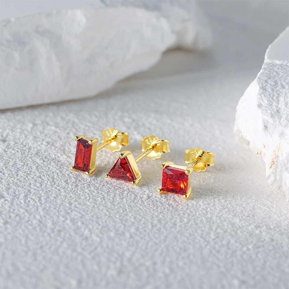 BOAKO Ohrringe Silber 925 Sterling Silver Stud Earrings Set For Women Red  Cluster Zircon 3 Piece Jewelry Percing Oreilles Earing