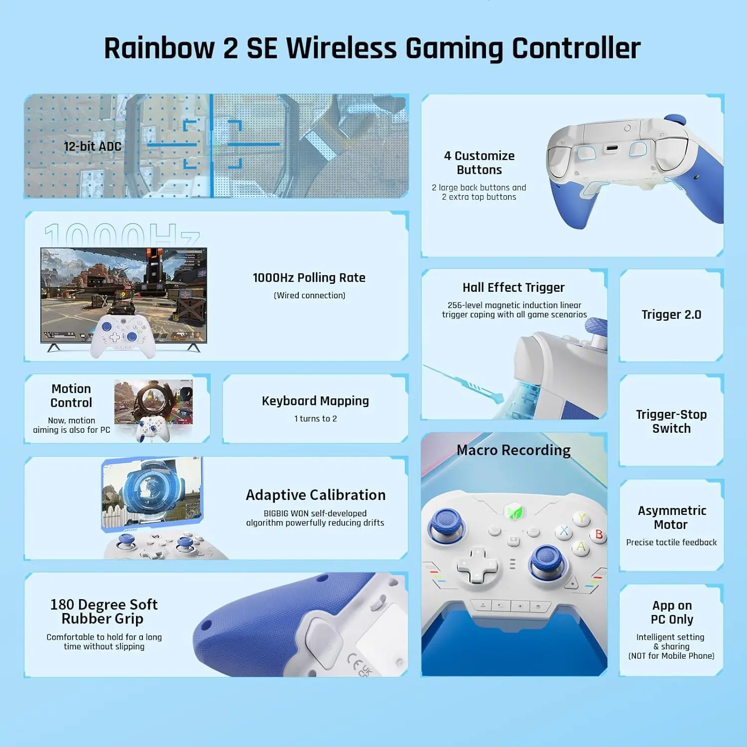 Bigbig Won-controlador sem Fio Controle de Movimento Gatilho Efeito Hall Rainbow se Interruptor pc Android Ios - Image 5