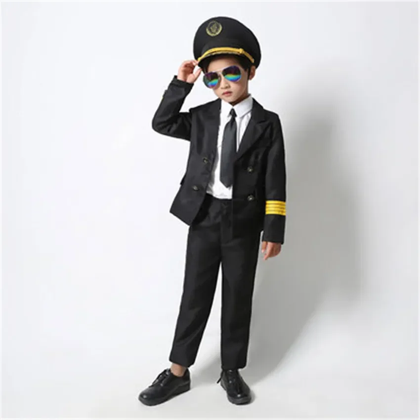 어린이 항공기 코스프레 코스튬 할로윈 파티 스튜어디스 정장, 멋진 파일럿 유니폼, 소녀 공연 의류 세트, 90-160cm