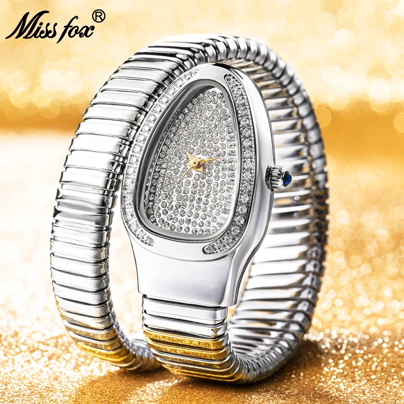 

2022 Women Watches MISSFOX Classic Elegant Snake Case Adjust Bracelet Diamond Watch For Female Ladies Jewelry Timepieces New In