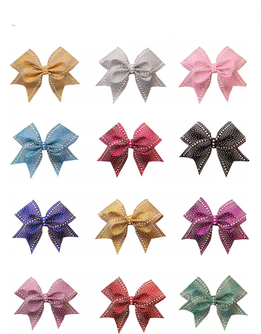 Girls' Glitter Gradient Bow, Cheerleader Hairbow, Made Print Letters, 6Pcs