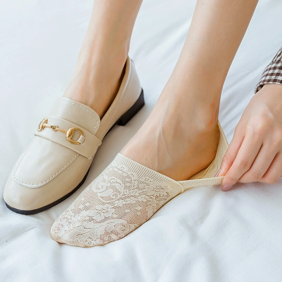 5 Paar Damen Sommer Spitzen Unsichtbare Socken Boot Mesh Dünne Niedrig Geschnittene Socken Slipper Damen Knöchelsocken Silikon Rutschfeste Socken – Detail 5