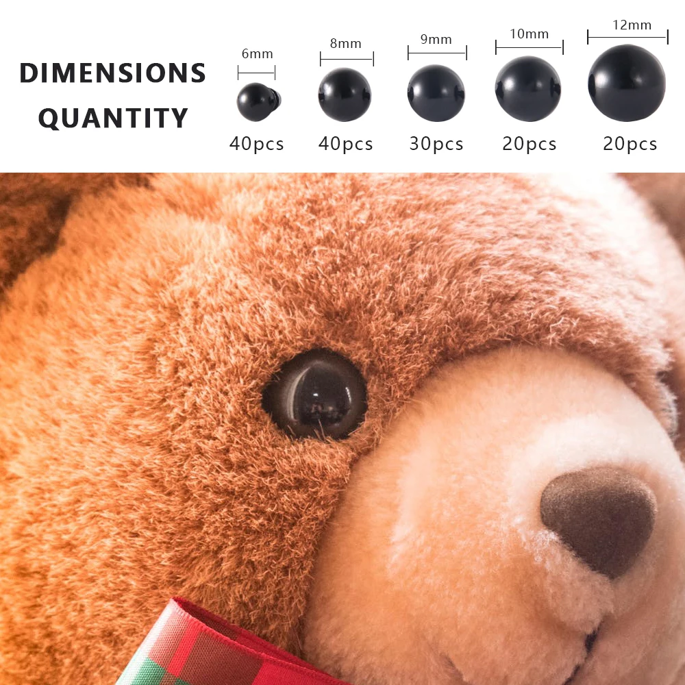 DIY Doll Safety Eyes 150pcs 6-12mm Black Plastic For Bear Toy Kids DIY Craft Stuffed Animal Doll Accessories