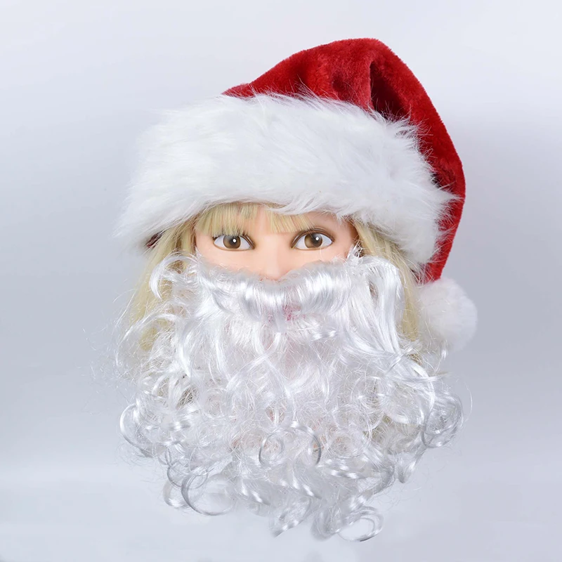 1Set Santa Beard And Christmas Hat White Fake Beard Santa Claus for Cosplay Christmas Gifts Party Performance Supplies