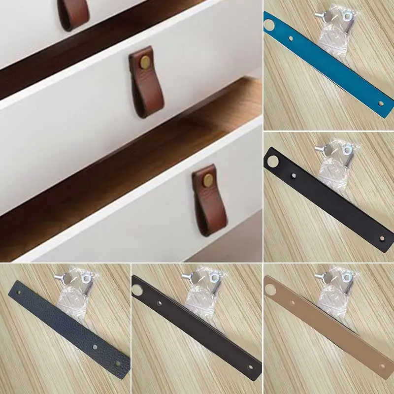 Handmade Leather Pull Handle Minimalist Door Cupboard Drawer Kitchen Cabinet Brown Black Hardware Fashion | Дом и сад