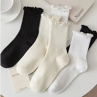 5 Pairs /Lot Socks for Women Ruffle Middle Tube Ankle Short Breathable Black White Set Spring Autumn 1