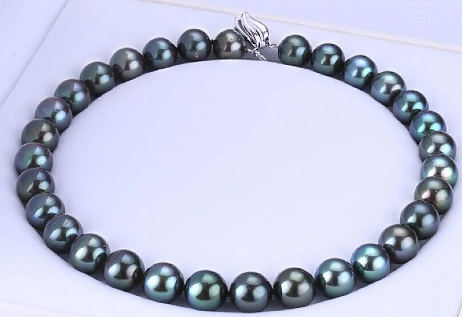 

good stunning AAA 9-10mm peacock green pearl necklace 45cm 925s