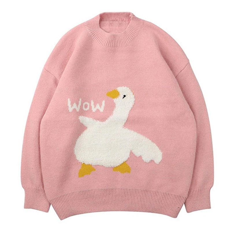 Oversized Knitted Duck Sweater Wow Men's Korean Autumn Cartoon Goose  Pattern Pullovers Women Hip Hop Streetwear Loose Pull Homme - AliExpress