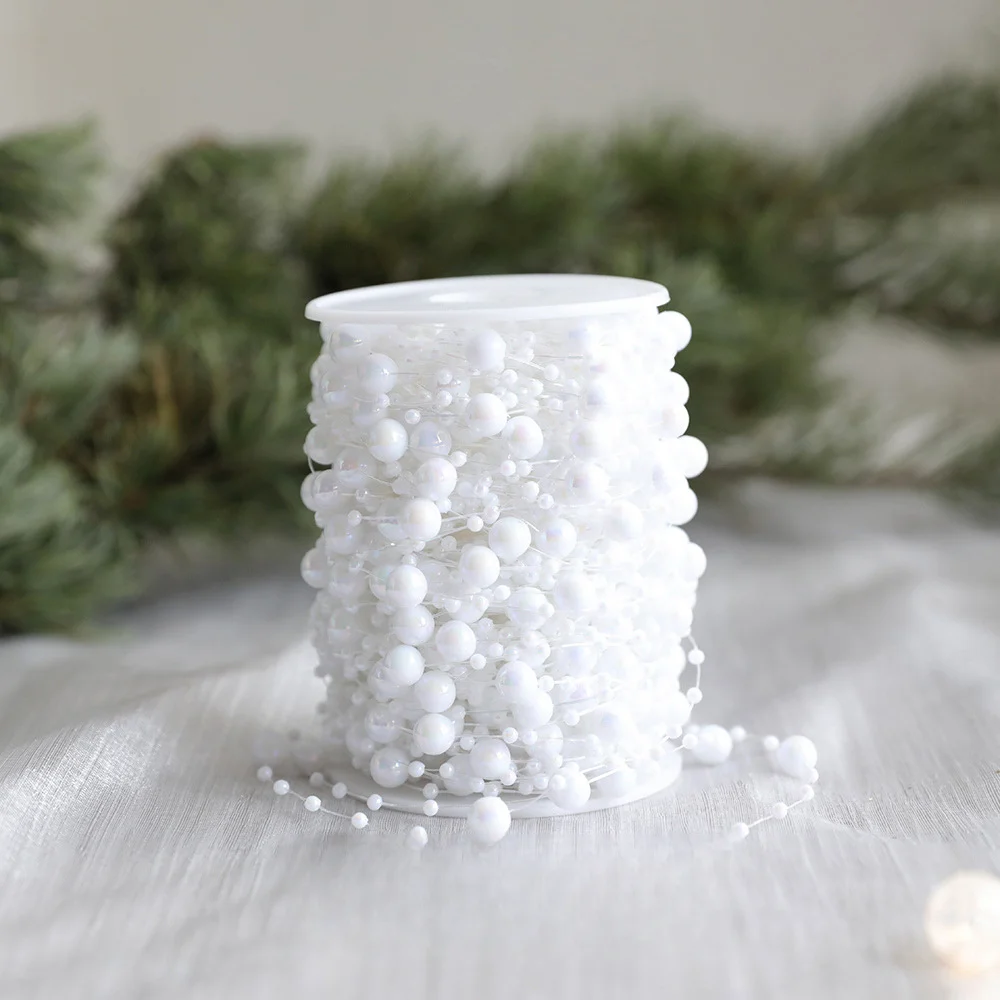 Guirnalda de perlas artificiales, cadena de perlas de plástico con flores para decoración de árboles de Navidad, fiestas de bodas, suministros para manualidades DIY