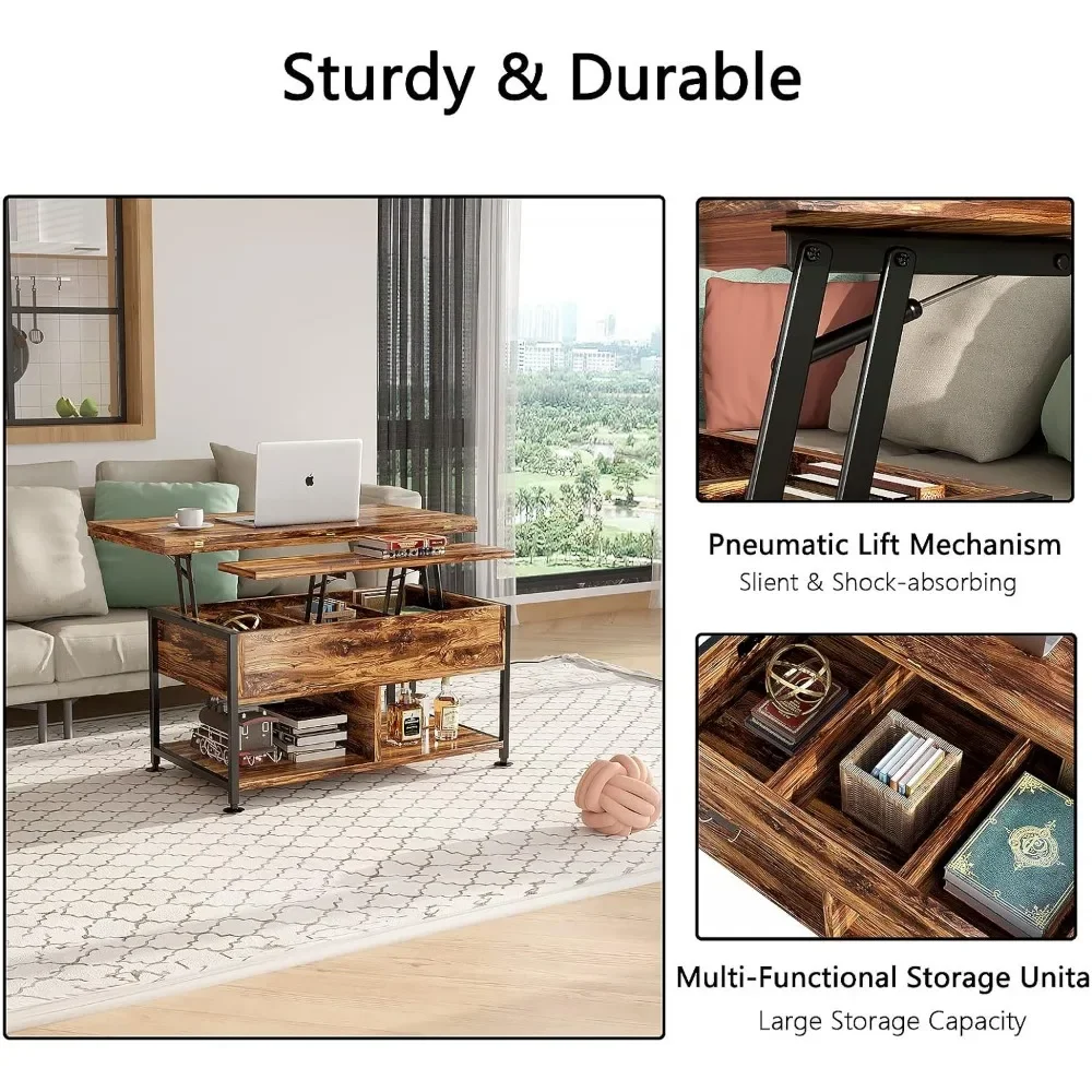 Lift Top Coffee Table ，4 in 1 Multi-Function Coffee Table with Hidden Compartment ，Modern Lift Tabletop Dining