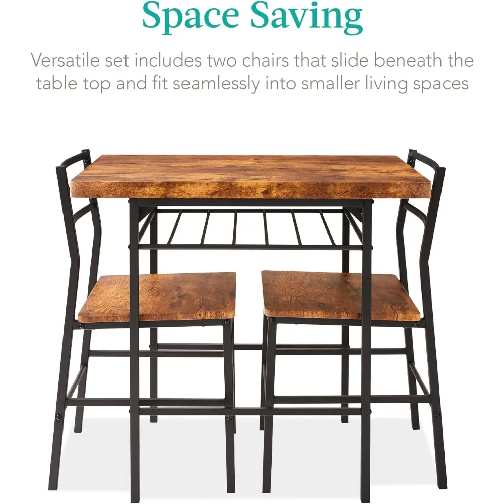 3-Piece Modern Dining Set, Space Saving Dinette for Kitchen, Dining Room, Small Space w/Steel Frame, Built-in Storage 3