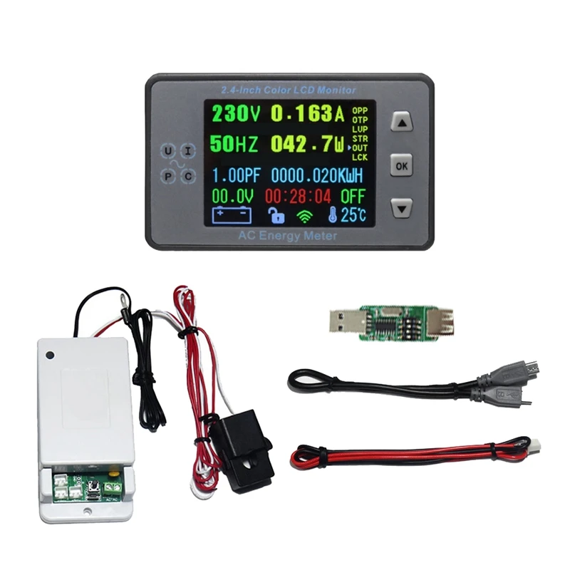 

2.4 Inch Wireless Voltage Meter Kit AC100A Voltmeter Solar Car Battery Charging Coulometer Capacity Power Monitor