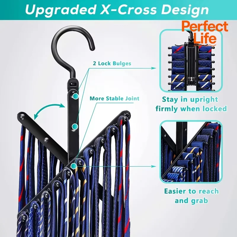 Tie and Belt Bracket Space Saving with Rotating Bracket and Non Slip Clip Adjustable Tie Storage Rack Rotating Household