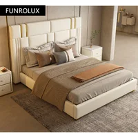 Meubles de luxe légers et modernes, lit en cuir pour chambre à coucher, lit confortable à dossier souple en acier inoxydable avec lit double 4