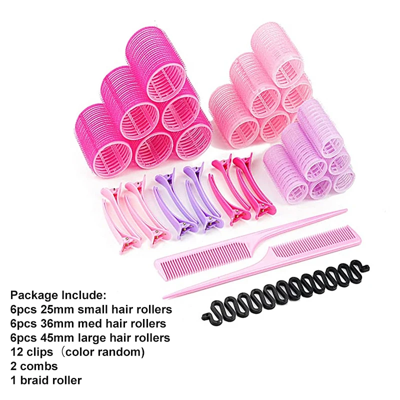 Hair Styling Tool Hair Curling Tools 33pcs S/M/L Hair Rollers Self Grip Holding Self-Adhesive Air Bangs Curling Roller Natural Curlers Heatless Curling