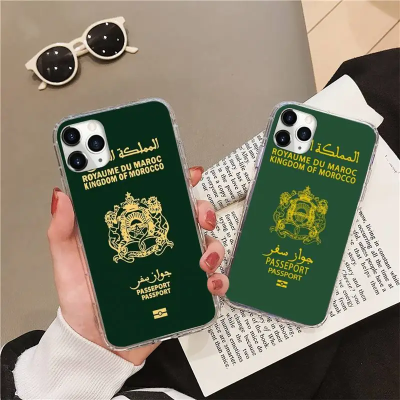 Morocco Flag Passport pattern Phone Case Transparent soft For iphone 12 11 13 7 8 6 s plus x xs xr pro max mini |