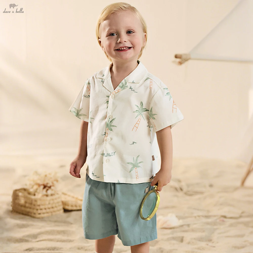 Dave Bella Boys Summer Suit Children Short-Sleeved Blouse Shorts Two-Piece Set Casual Printed Tops Pants Clothing Set DB2261930