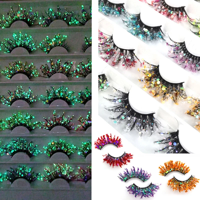 

Мерцающие 3D ресницы, накладные ресницы, украшение для глаз, сценический макияж, блестящие красочные ресницы, крупный орнамент для лица