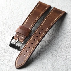 Vintage American Horween Handmade Soft Leather Strap in Light Brown Cowhide - 18mm (Silver buckle)