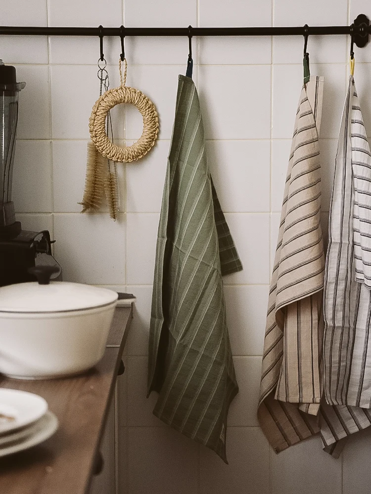 Cotton Cloth Napkins Tea Towel Retro Placemat Home Kitchen Use Mats 67cmX46cm Large Size Stripe Yellow Green Color 1 Piece