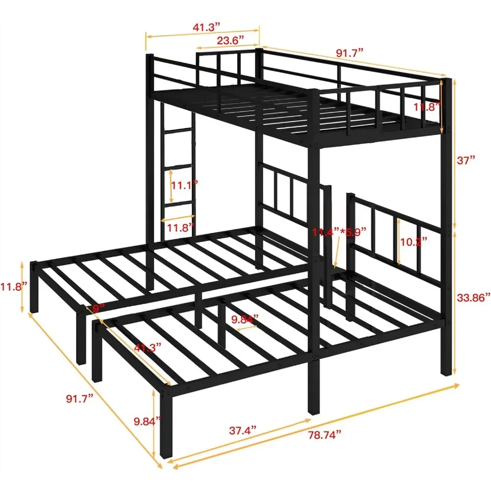 Triple Bunk Bed Twin Over Twin Over Twin, 3 Bunk Bed with Side Ladder, Twin Size Triple Bunk Bed for Kids, Teens 2