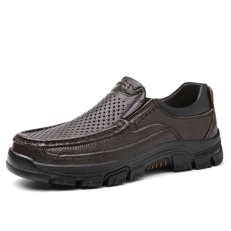 Genuine Leather Casual Shoes Men Waterproof Platform Slip on Soft
