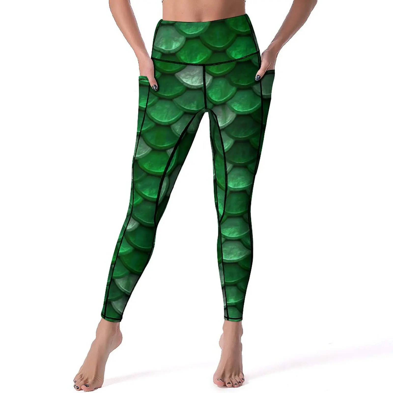 

Green Mermaid Scales Leggings Metallic Colorful Fitness Yoga Pants Push Up Vintage Leggins Stretch Custom Sport Legging
