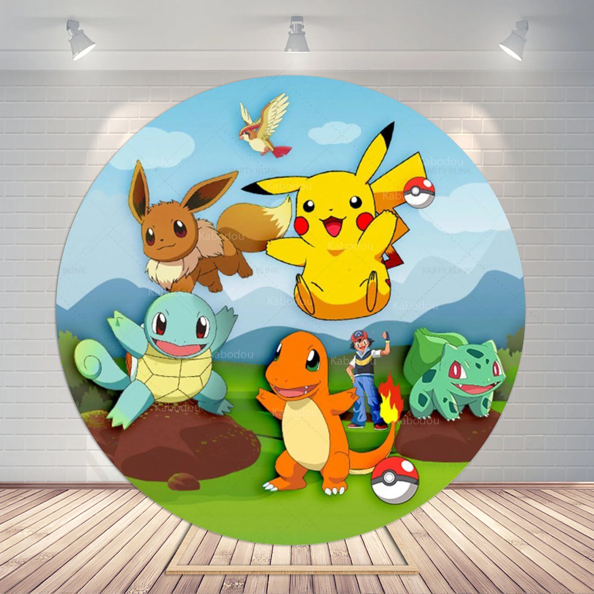Capa redonda do fundo do partido de Pokémon, fundo do aniversário, Pikachu,  adereços do chuveiro do bebê, decoração da bandeira da fotografia do  poliéster - AliExpress