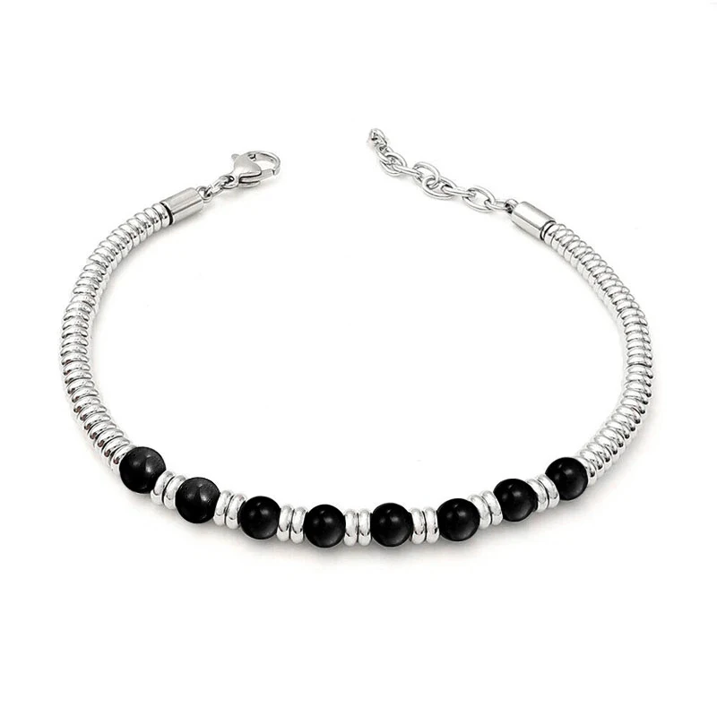 Runda Stainless Steel Bead Charm Bracelet with Turquoise Blue Gold Stone 4mm Adjustable Size 22cm Handmade Bracelet for Men