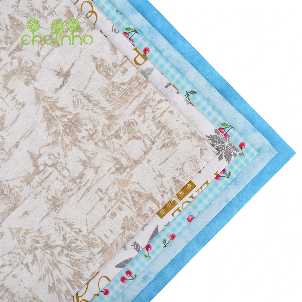 Chainho,Printed Plain Weave Cotton Fabric,Handmade DIY Quilting Sewing Material,Patchwork Cloth,Blue Series,20x25cm,15CD66