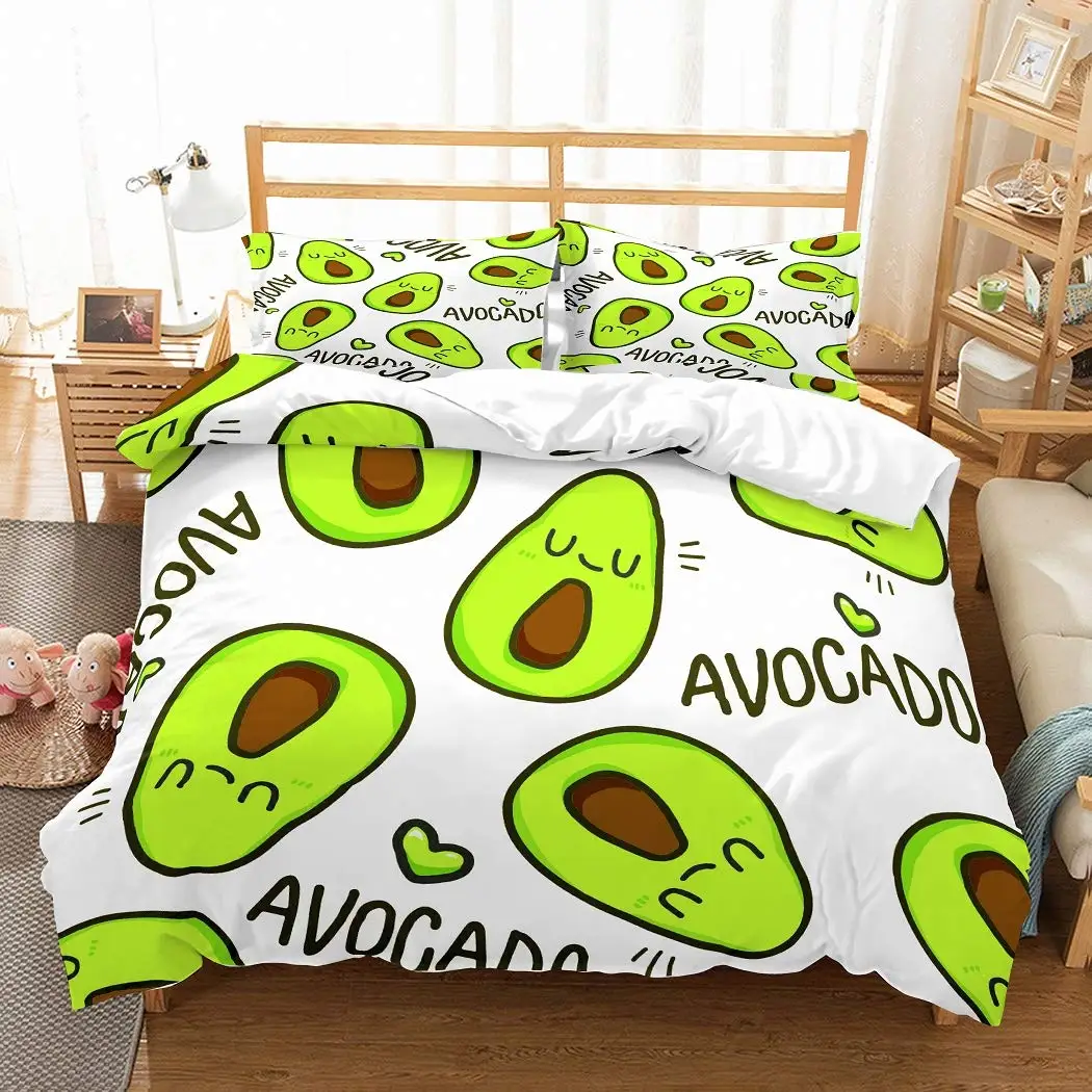 Set Copripiumino Avocado Queen Size 3D Stampato Cartoon Facce Divertenti Set Biancheria Da Letto Avocado Verde/Bianco, Copripiumino Botanico Tropicale