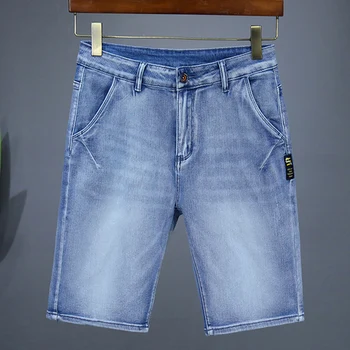 Men's Straight Casual Denim Shorts Simple Solid Color Slim Jeans Comfortable Breathable Bermuda Short Pants Summer