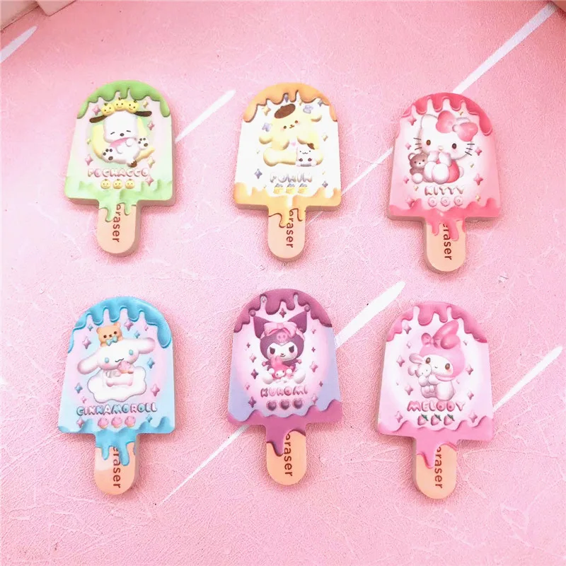 

Creative Sanrio Ice Cream Shape Eraser Cartoon Cute Kuromi Cinnamoroll Pom Pom Purin Children School Students Eraser Stationery