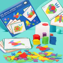 Colorful Montessori Wooden Shape and Color Learning Puzzle Set - 155 Pieces (B--With box)