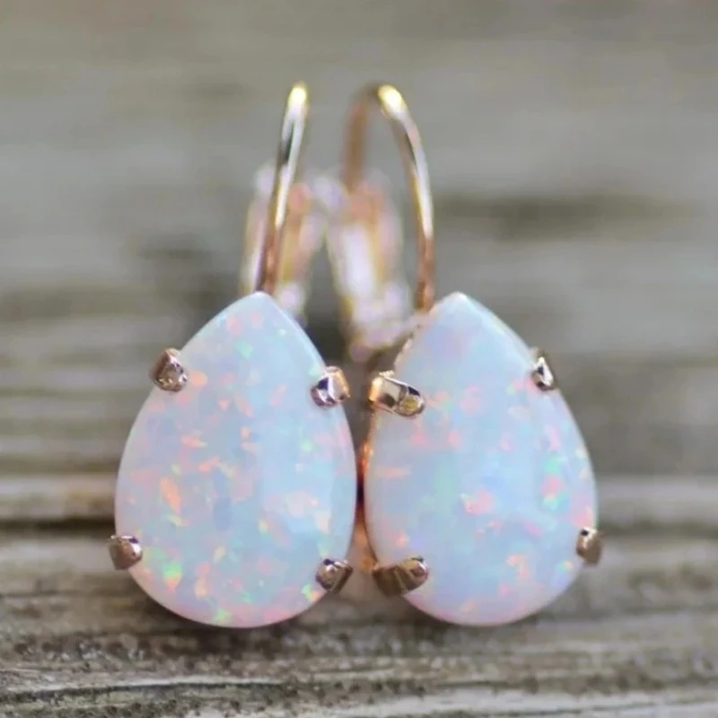 Mode Rose Gold Farbe Wasser Tropfen Intarsien Imitation Opal Baumeln Ohrringe für Frauen Zarte Verlobung Party Ohrringe Schmuck