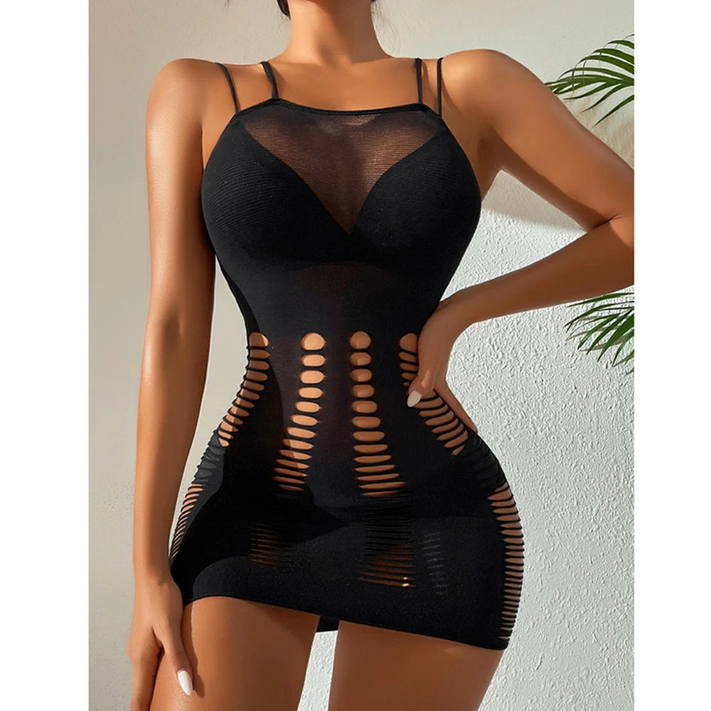 Women Summer 2PCS Beachwear Bikini Cover-Ups Sexy Long Sleeve Knitted Hollow Crop Tops + Split Long Skirt Crocheted Set - Image 4