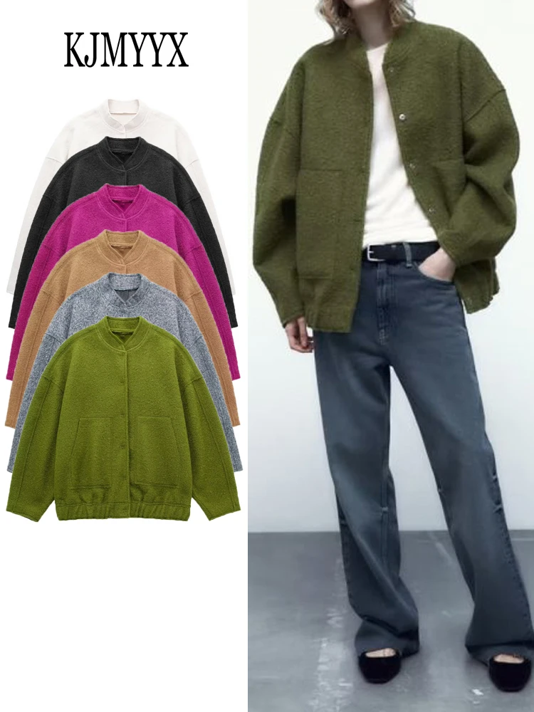 

KJMYYX 2023 Autumn Women's Fashion Loose Bomber Jackets For Women Zipper Cropped Jacket Coat Woman Long Sleeve Casual Coats Tops