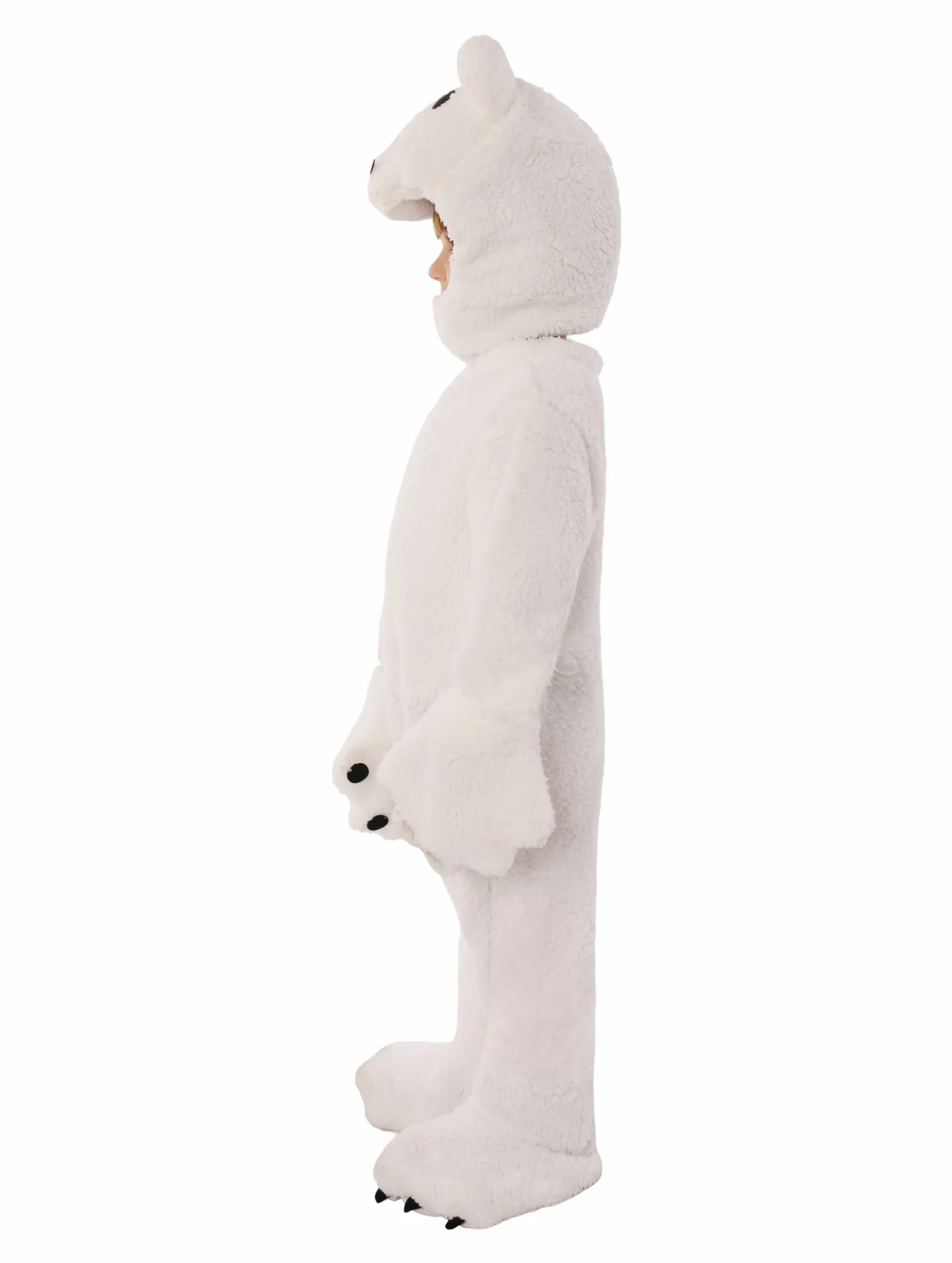 Kids Polar Bear Costume Plush Onesie with Hooded Back Zipper Easy Wear Animal Clothes Outfit