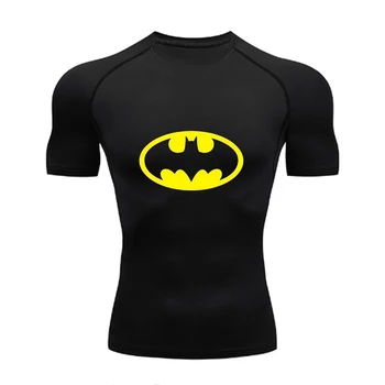 Summer Short Sleeve Men Compression Tee Shirt Bat Print Sport Quick Dry Gym Tshirt Fitness Workout Undershirt Elasticity Top Tee 1