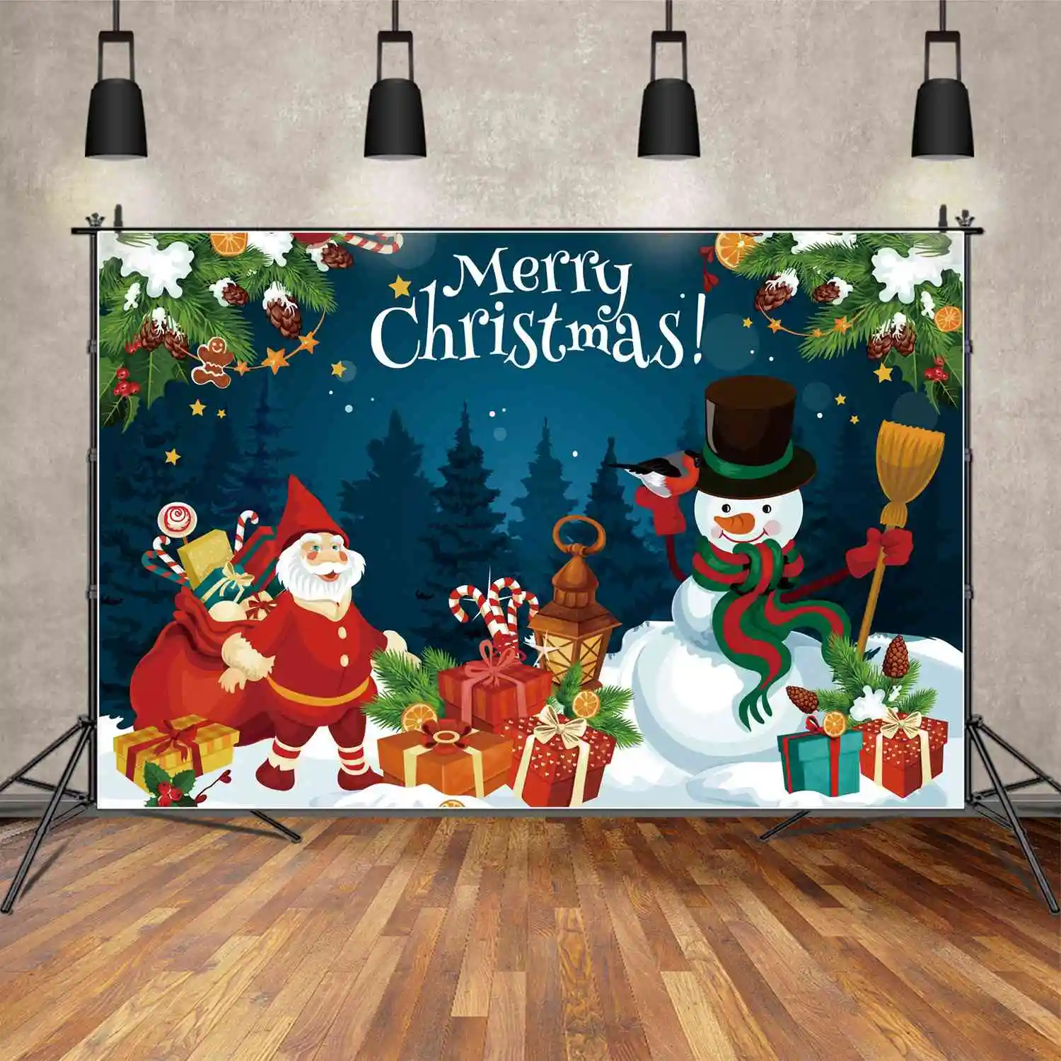 

Фон MOON.QG с надписью "Merry Christmas", "подарок отцу", "сумка", "Детский фотобаннер, фон с изображением снеговика, синего леса, звезд, декоративная фотобудка