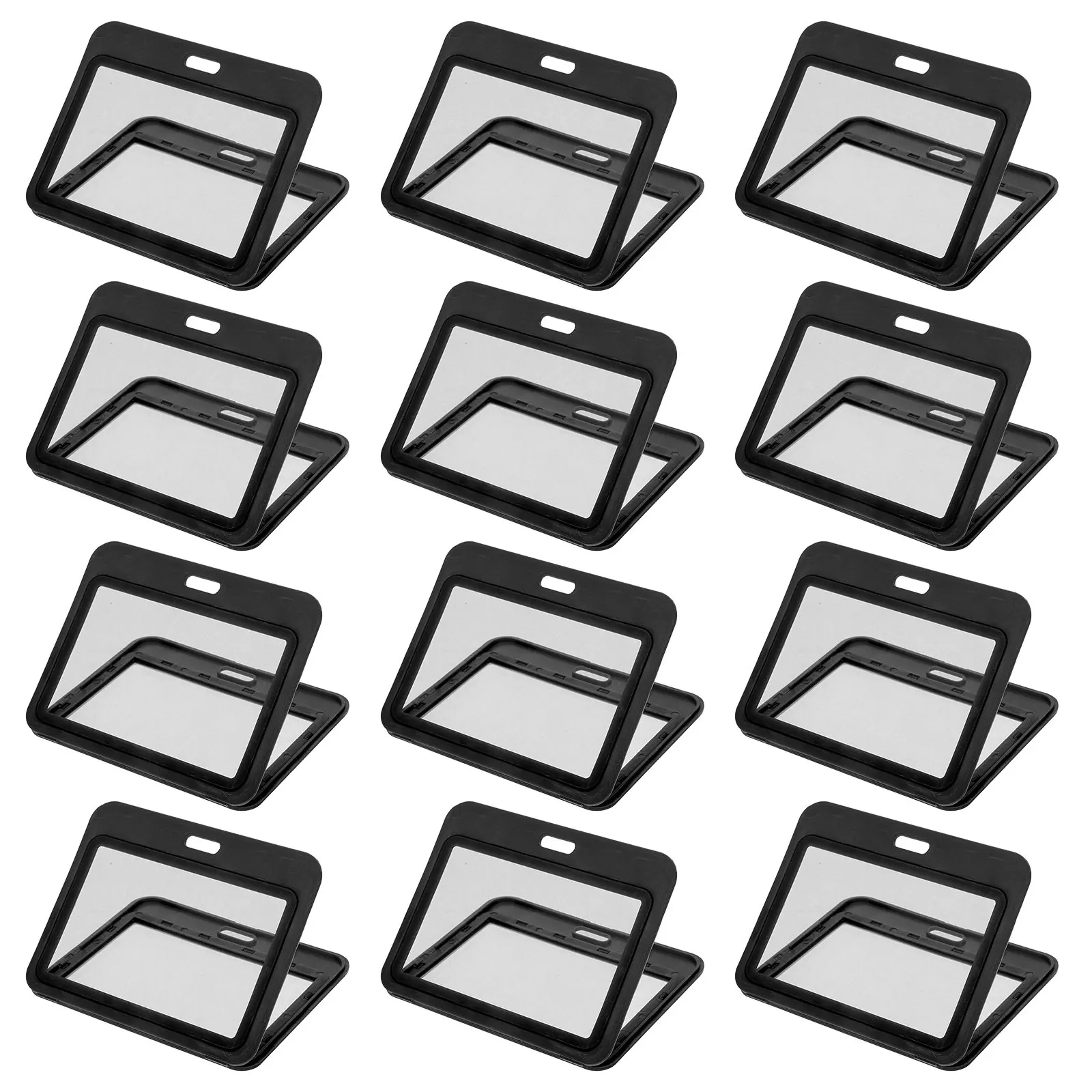 15PCS 가로형 ID 배지 홀더 4x3인치 하드 플라스틱 신용 카드 커버(투명 창 포함) 사무실용 양면 카드 보호대