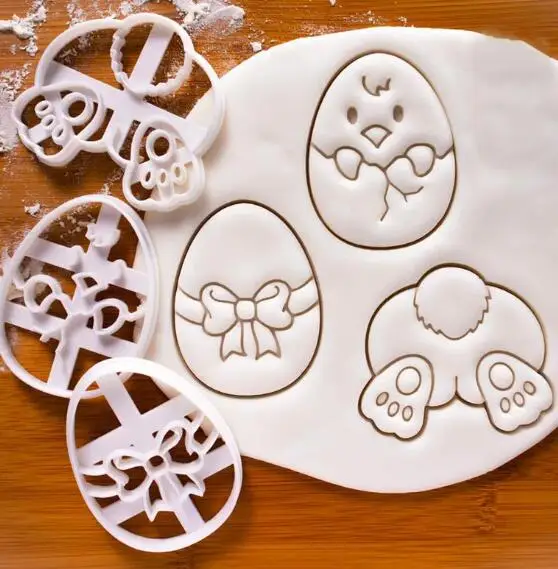 

3pcs/Set Cookies Tool Easter Decoration Egg With Bowknot Rabbit Foot Shape Plastic Baking Tools Cake Fondant Chocolate Soap Mold