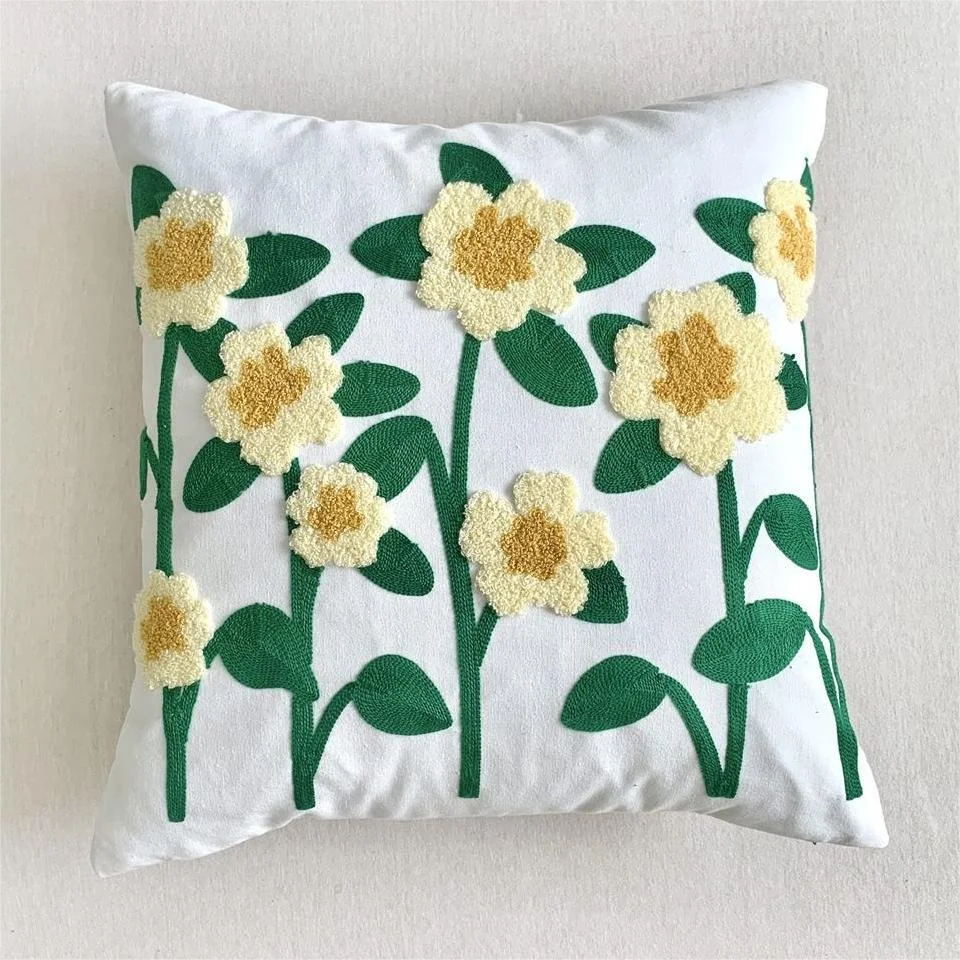 Yellow Flower Vines embroidered pillow cover