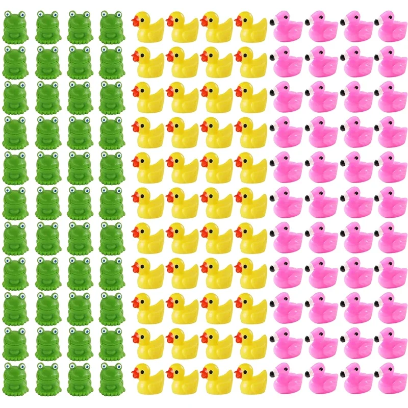 100PCS Mini Resin Frogs Flamingos and Duck Animal Miniatures - Fairy Garden Ornament, Micro Landscape DIY Crafts Potted Decor 1