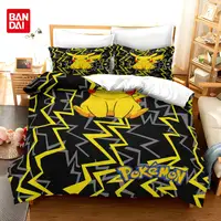 Pikachu ensemble de literie dessin animé Anime enfants chambre housse de couette garçon fille literie simple Double roi Pokemon housse de couette cadeau 1